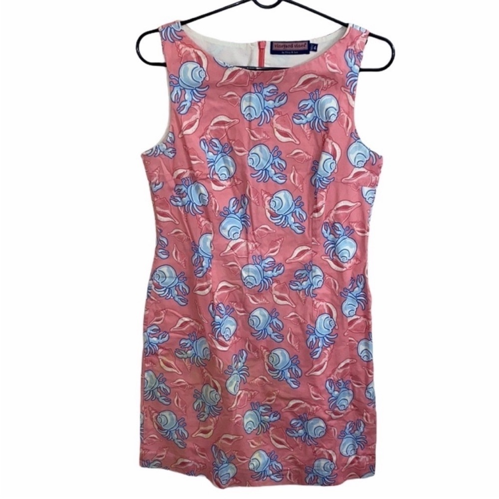 Vintage Vineyard Vines Pink Hermit Crab sleeveless shift dress preppy summer